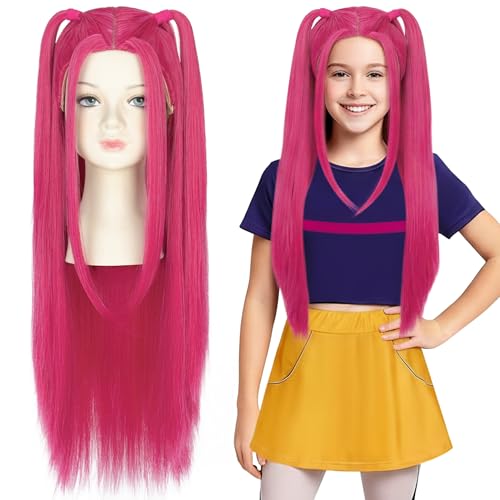 Miss U Hair 29.5inch Long Straight Hot Pink Cosplay Costume Wig with 2 Pigtails for Halloween Party
