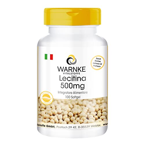 Lecitina di soia in capsule molli 500mg - No OGM - 100 Softgels - Supporta normali prestazioni mentali | Warnke Vitalstoffe - Qualità da farmacia tedesca