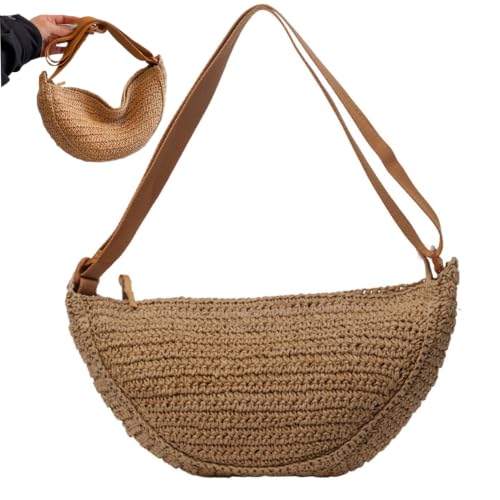 Sac de paille demi-lune zippé pour protéger vos affaires à la plage