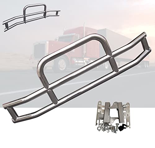 QSC Truck Parts Polished 304 Stainless Steel Deer Bumper Guard w/Bracket for Kenworth T680 13-21