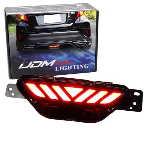 iJDMTOY Smoked Lens Red LED Center Rear Fog Light Assembly Compatible With 2017-up Toyota C-HR, Functions as Rear Fog Driving & Brake Tail Lamp