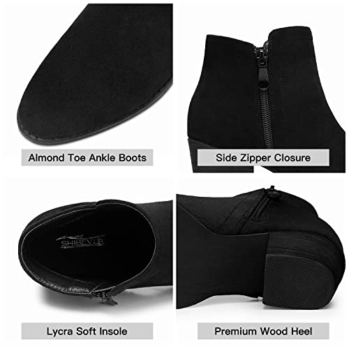 SHIBEVER Women's Ankle Boots Heel: Chunky Low Heeled Almond Toe Short Booties with Zipper Faux Suede Dress Western Fall 2025 Shoes4