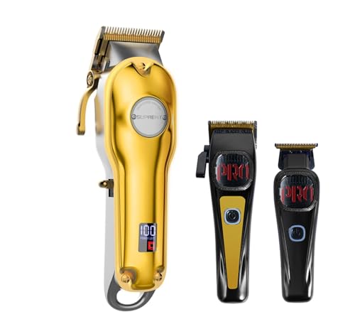 Image of SUPRENT Professional Hair Clippers for Men, Cordless Hair Cutting Kit, Barber Clippers & Zero-gapped Trimmer Combo with Type-C Rechargeable, Titanium Plated Ceramic Blade (Gold)
