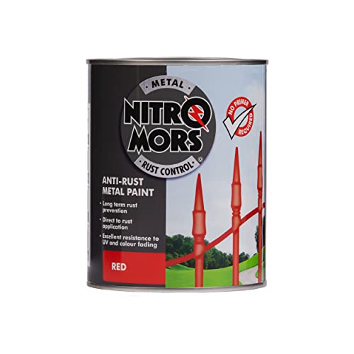 Nitromors Smooth Metal Paint Red, 750 ml, No Primer Required, UV Resistant, Rust Protection for Doors and Garden Furniture