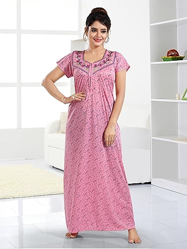 Image of Women's Hosiery Cotton Nighty /Night Dress /Gown in Maternity Wear Printed Maxi