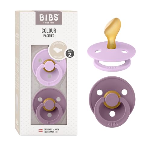 Image of BIBS Pacifiers 6-18 Months | Colour Collection 2-Pack | BPA-Free Anatomical Natural Rubber Nipple | Made in Denmark | Violet Sky /Mauve Color Pacifier