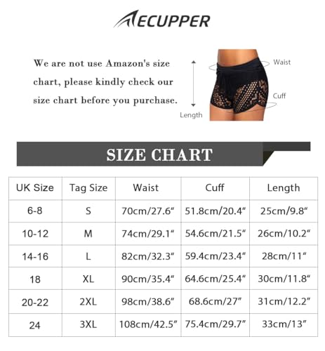 ECUPPER Womens Lace Tankini Bottoms Crochet Hollow Out Bikini Swim Board Shorts Black L - Image 6