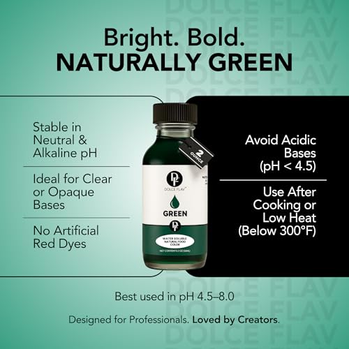 Image of Dolce Flav Natural Green Food Coloring - 2 oz Vibrant Plant-Based Color from Green Apple | Water-Soluble Liquid Dye for Baking, Drinks & Frostings | Graduated Dropper Included | No Artificial Dyes | Kosher | Made in USA