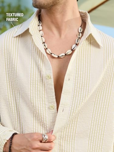 Image of The Souled Store Seersucker: Men and Boys Long Sleeve Spread Collar Striped Lightweight Easy to Style Everyday Office Wear Cotton Relaxed Shirt