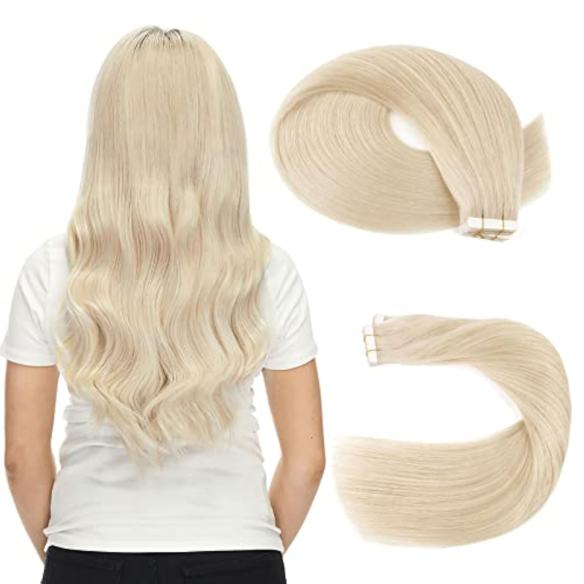 Platinum Ash Blonde Tape-In Human Hair Extensions, 20 Pcs