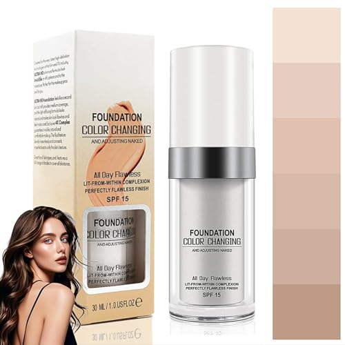 Base de Maquillaje, Base de Maquillaje Que Cambia de Color Para Pieles Maduras, Base Maquillaje Cobertura Total, BB Cream Hidratante, Aspecto Natural Corrector Nude Para Todo Tipo de Pieles SPF15