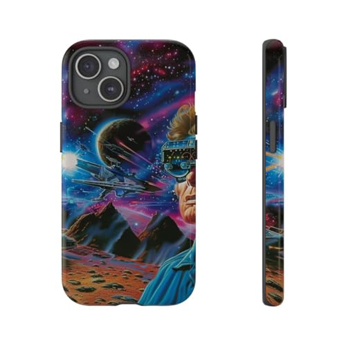 Coque rigide bleu iPhone 15 avec motif Space Battle haute définition