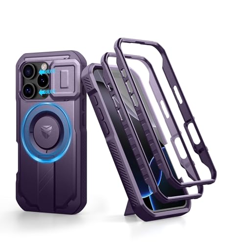 Image of Dexnor for iPhone 16 Pro Case with Slide Camera Cover&Adjustable Kickstand & Built-in Screen Protector,Compatible Wireless Charging Shockproof Heavy-Duty Magnetic Protective Cover,Phantom Purple