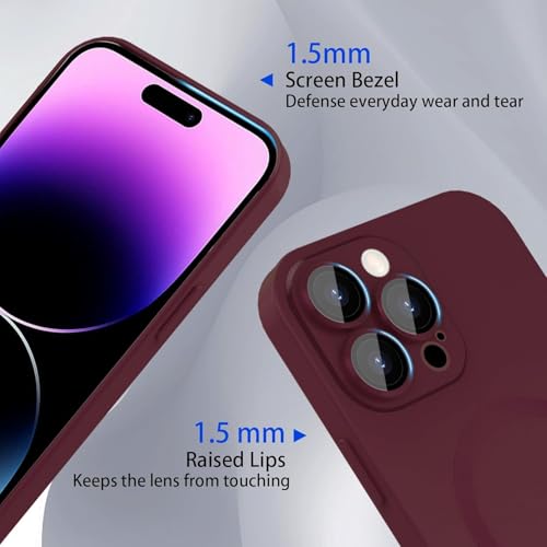 Image of DIZORO Magnetic Case for iPhone 14 Pro Cover [Compatible with MagSafe][Built-in Camera Lens Protector] Slim Soft Silicone Bumper Shockproof Metallic Luster Back Cover Phone Cases (Wine Red)