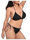 Milumia Women's Plus Size Sexy 2 Piece Swimsuit Halter String Triangle Bikini Set Bathing Suit Black XX-Large Plus