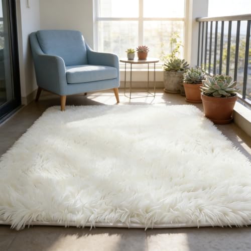 Tapis de salon blanc 137 x 120 cm à poils longs pour un intérieur moderne - 2