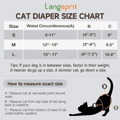 Image of Langsprit Reusable Cat Diapers for Female and Male Cats - Washable Incontinence and Spraying Protection for Kittens and Cats in Small, Medium, Large Sizes