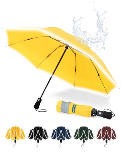 Chakipee Paraguas Plegable Antiviento Hombres y Mujers con Tiras Reflectantes - Paraguas invertido resistente al viento, Paraguas grande de viaje automático portátil compacto, Diámetro 106 cm
