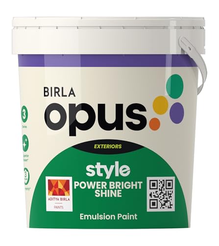 Image of Birla Opus Style Power Bright Shine Exterior Emulsion Paint (4L, White Colour, Sheen Finish)-Superior Peel Resistance, Superior Algal Protection, Low VOC-For Exterior Walls, Home, Office
