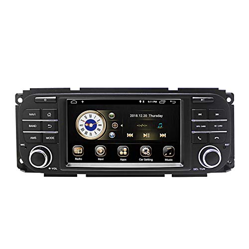 Car Stereo Radio in Dash Navigation for Jeep Grand Cherokee Dodge RAM Sebring,5 inch Touchscreen Android 10.0 Single Din Bluetooth with Rear View Camera,3.5mm Mic