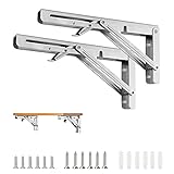 Folding Shelf Brackets 12 Inch - COCIVIVRE Heavy Duty Stainless Steel Wall Mounted Shelf Bracket DIY Collapsible Shelf Bracket, Space Saving for Fold Down Table Work Bench, 2 Pack