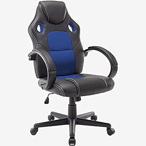 STmeng Liberty T1 Ergonomische Gamingstoel, Computer Bureaustoel Met Rugsteun, Thuiswerkbureaustoelen Met 360 ° Draaibare Hoogte Verstelbare Pu Lederen Armleuning Gewatteerde Zitting, Blauw