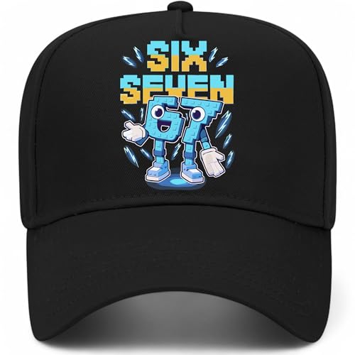 Six Seven 67 Hat | Funny Premium Adjustable Snapback Baseball Vintage Trucker Hats for Men & Women (US Alpha One Size Black | Blue Blocks)