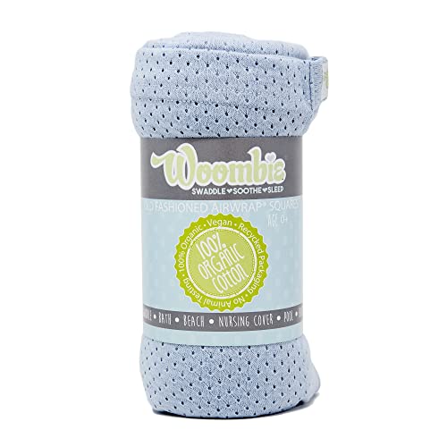 Image of Woombie AirWrap Organic Swaddle - Old Fashioned Receiving Blankets for Babies - Lightweight, Vented Design, Smoky Blue, 44 x 44 in.