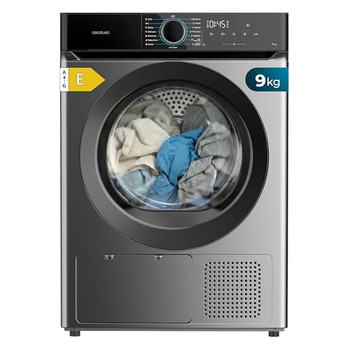 Cecotec Secadora Bomba de Calor 9Kg Bolero Dresscode Dry 9180 Steel. 650W, Clase E (Antigua A++), Bajo Consumo, 15 programas, 3 Niveles de Secado, SpaCare, Antiarrugas, Accesorio para Zapatos, Steel