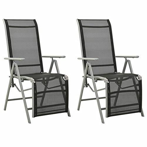 Liegestütze Gartenstühle 2PCS Textilene und Aluminium Schwarz, Deckstühle für Outdoor, Garten, Terrasse, Terrasse und Garten, Außensitzmöbel für Haushaltsraum