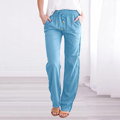 Women's Solid Straight Long Pants Casual Elastic Drawstring Waist Fashion Comfortable4