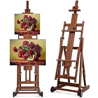 VISWIN Studio H-Frame Easel, Tilting Flat & Adjustable Beech Wood Art Easel for Painting, Movable Large Easel Stand for Adults, Artists, Hold 1 or 2 Canvas up to 78\" - Walnut Brown