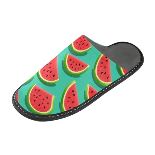 Green Watermelon Fuzzy Slippers Soft Home Bedroom Slippers for Women Men House Shoes