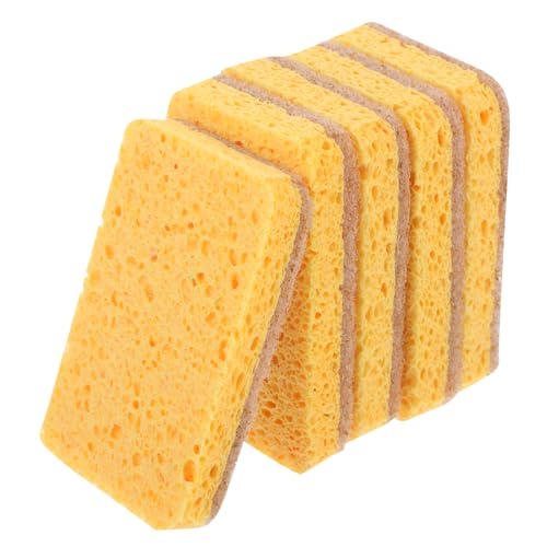 Cabilock 5Pcs Multi Purpose Non Scratch Scouring Pads High Absorbency Kitchen Scrubbers for Dishes Pots and Pans Natural Wood Pulp Cotton and Cleaning Pads