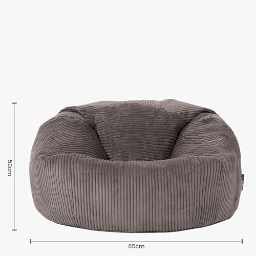 icon Kingston Large Bean Bag, Jumbo Cord Bean Bag, Charcoal Grey, Adult Bean Bag Chair with Padding, Comfortable Lounge Chair for All Ages