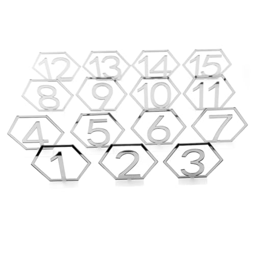Alipis 1Set Hollow Table Numbers Decor Elegant Hexagonal Acrylic Cards for Wedding Banquet Catering Unique Table Number Signs Silver for Stylish Reception Centerpieces