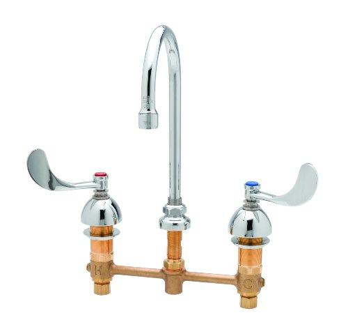 T&S Brass B-2866-05-LF15 Medical Faucet with 8-Inch Centers, Swivel Gooseneck, 1.5 GPM Laminar Device and 4-Inch Wrist Handles by T&S Brass - Used condition - US$181.79