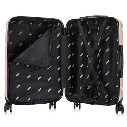 DUKAP SENSE 3 Pcs Hardside Luggage Sets | 20, 24, 28 inch Durable Lightweight Large, Medium and Carry on Suitcase | Zippered Suit Case with Gel Handles and Trolley | Champagne4