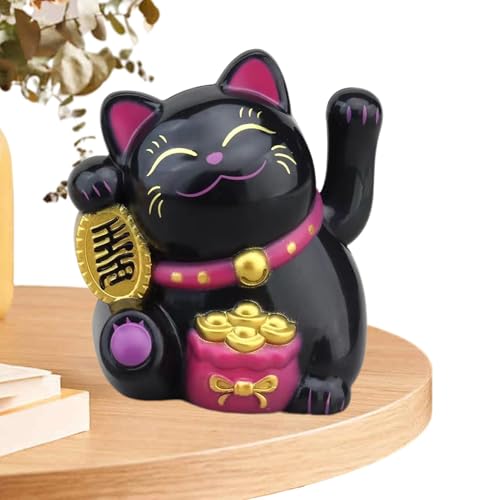Dinchaakuarry Chat de la Chance Solaire : Statue de Maneki Neko, Chat, Figurine de Chat saluant | Chat de la Richesse Qui agite la Chance, Mignon Chat Qui salue avec l'énergie Solaire pour Offrir