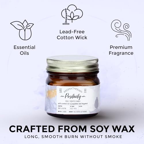 Image of Welburn Veda&Co Scented Wax Candle - Positivity I Aromatherapy Jar Candle for Home Decor | Enhance Your Mood | Enhance Your Space with Soothing Scents (35 Hours Burn Time, 141gm),