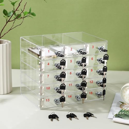 Acrylic Cell Phone Locker Storage Cabinet with Door Locks - 15 Slot Clear Organizer for Classroom, School, Office, Factory Employees - Secure & Convenient Solution