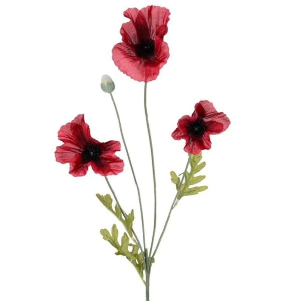 Silk Flowers Flame Red Poppy Stem 63cm