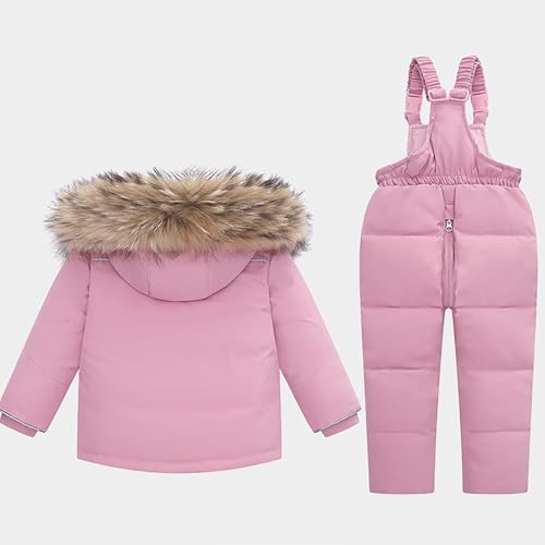 Toddler Kids Puffer Hooded Down Coat Set Winter Thicken Warm Snowsuit & Snow Bib Pants 2Pcs Ski Suits Outfit2