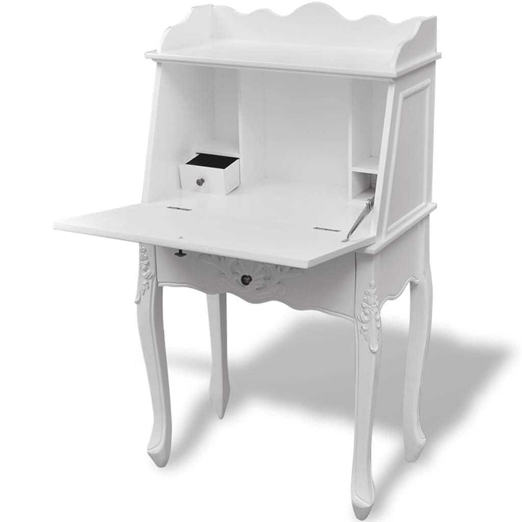 Segretario in legno, casa di campagna francese, bianco, 60 x 36,4 x 111 cm, con spazio di archiviazione, robusta e durevole, per casa, ufficio o camera da letto