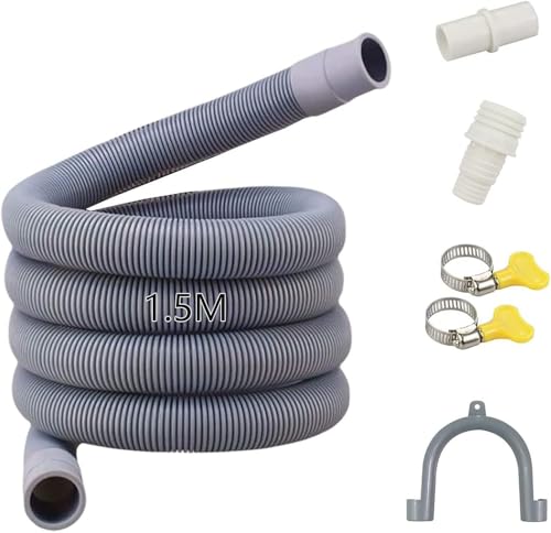 Quanerba 1.5m Manguera de Desagüe, Alargador Tubo de Desague Lavadora, Incluye Tipo U Soporte y Abrazadera de Manguera y 30mm Adaptador, Para Lavadora y Lavavajillas (1.5m(59'))