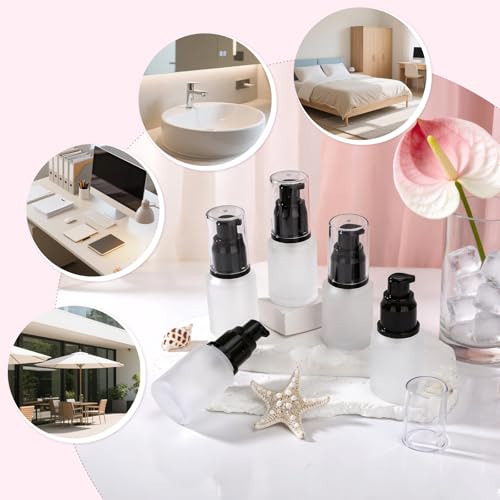Image of Segbeauty 1oz Frosted Glass Travel Size Bottles for Lotion, 5pcs Matte Translucent Empty Essential Oil Bottle, 30ml Travel Containers Refillable Cream Pump Bottle, Toiletry Bottles for Liquids