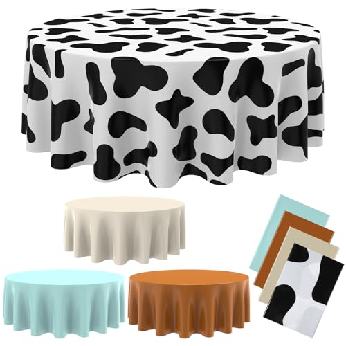 Oudain Cow Tablecloth Round Print Table Cloths Plastic, Fresh Color by Oudain - Used condition - US$13.81