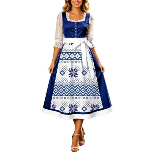 Robe traditionnelle avec tablier élégant Dirndl long pour femme
