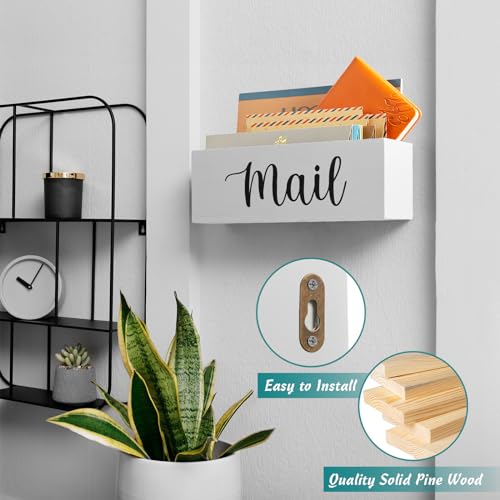DRASTAR Mail Organizer, Mail Holder with 2 Slots, White Mail Basket for Wall Mount, Wooden Desk Mail Organizer, Envelope Holder for Home Office Decor - Thumbnail 3
