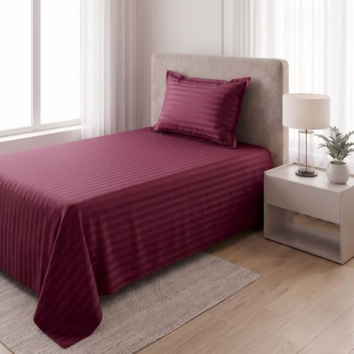 Image of Living Roots Glace Cotton 180 TC Single Bedsheet with 1 Pillow Cover |Single Size 60 x 90 Inches |Soft, Breathable & Durable |Fits Mattress up to 4 Inches |No Colour Bleeding (Maroon)